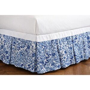 Ralph Lauren QUEEN 100% Cotton Tamarind Blue Floral Toile Bed Skirt  Cottagecore